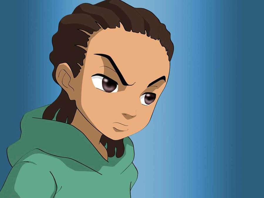 Anime character with braided hair and green hoodie looking serious. — Riley Freeman Wallpaper
