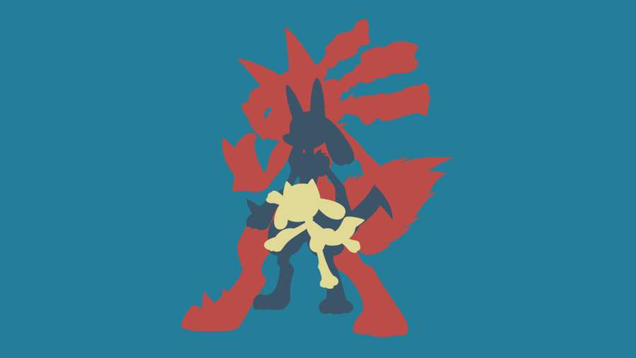 A dark blue Pokémon with red and yellow features in a bold minimalist design. — Riolu Background