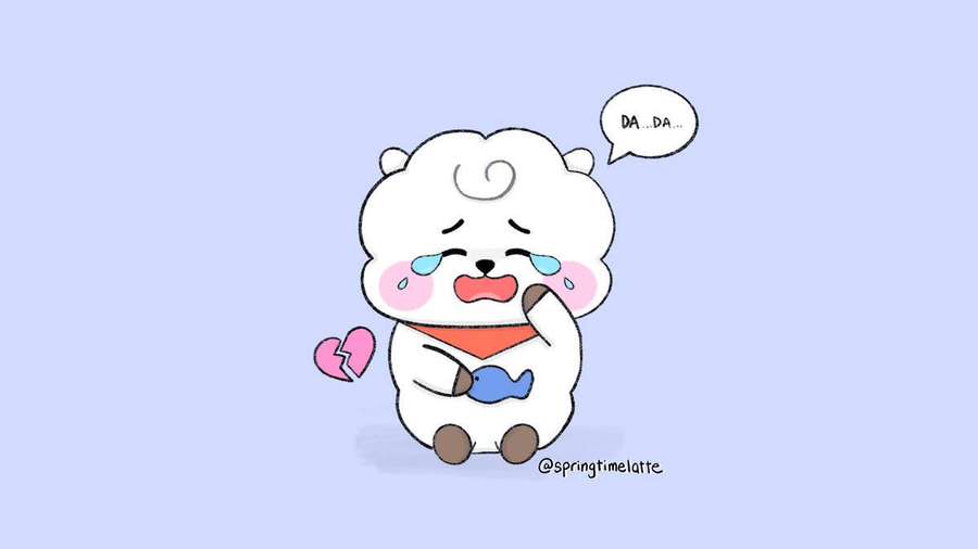 A sad cartoon bear holding a broken heart and a fish. — Rj Wallpaper