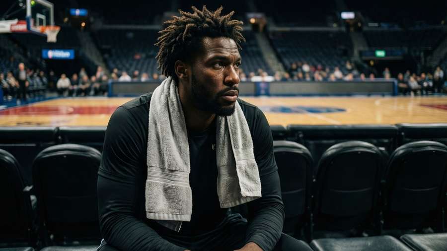 Robert Covington on the bench, eyes fixed on the game. — Robert covington Picture