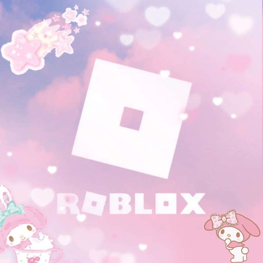 Roblox-Logo mit My Melody-Charakteren in einem herzgefüllten Pastellhimmel. — Roblox Bilder