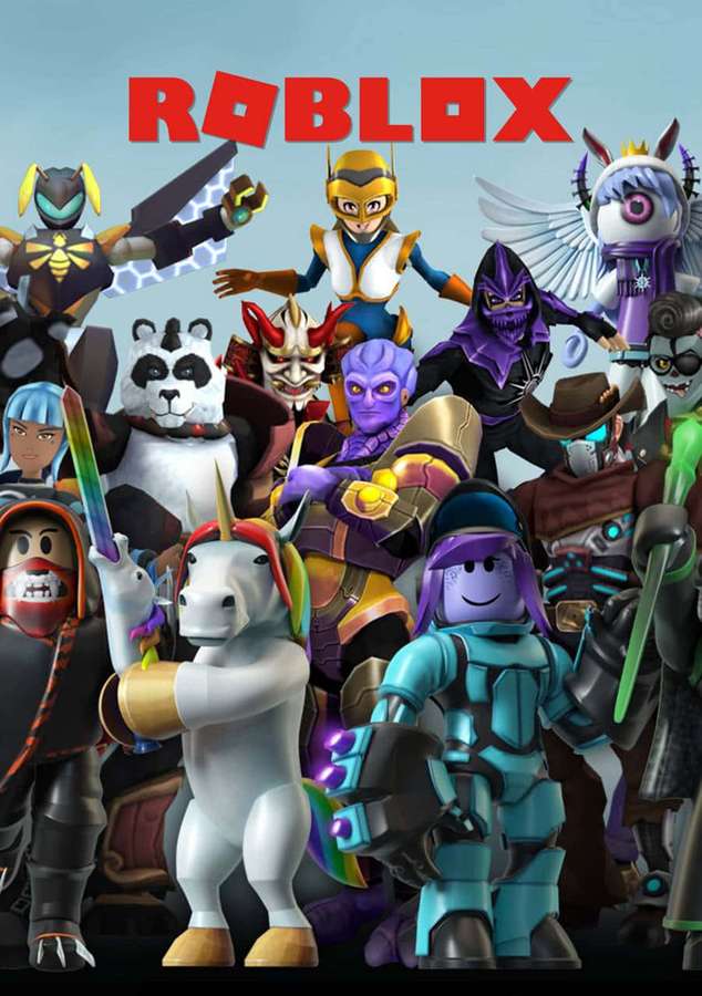 Roblox game characters in colorful blocky avatars posing together. — Roblox iPhone Wallpaper