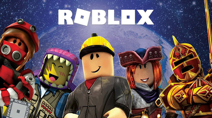 Five Roblox avatars in unique outfits pose against a starry space background. — Roblox Picture