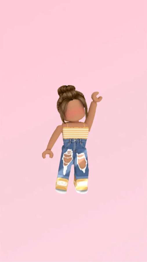 Roblox-Avatar in zerrissenen Jeans und gestreiftem Oberteil vor rosa Hintergrund — Roblox Rosa Wallpaper