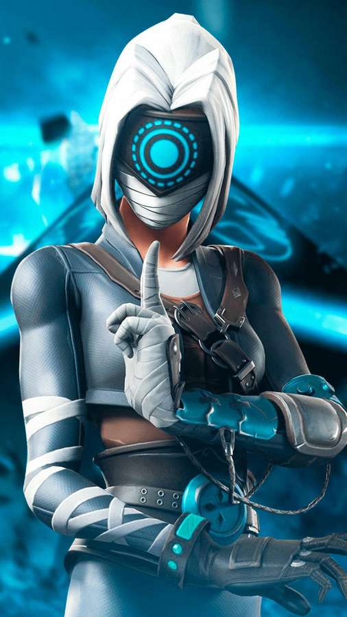 Futuristische Kapuzenfigur mit leuchtendem Auge und erhobenem Finger in neongrüner digitaler Umgebung. — Roboter hintergrundbilder Wallpaper