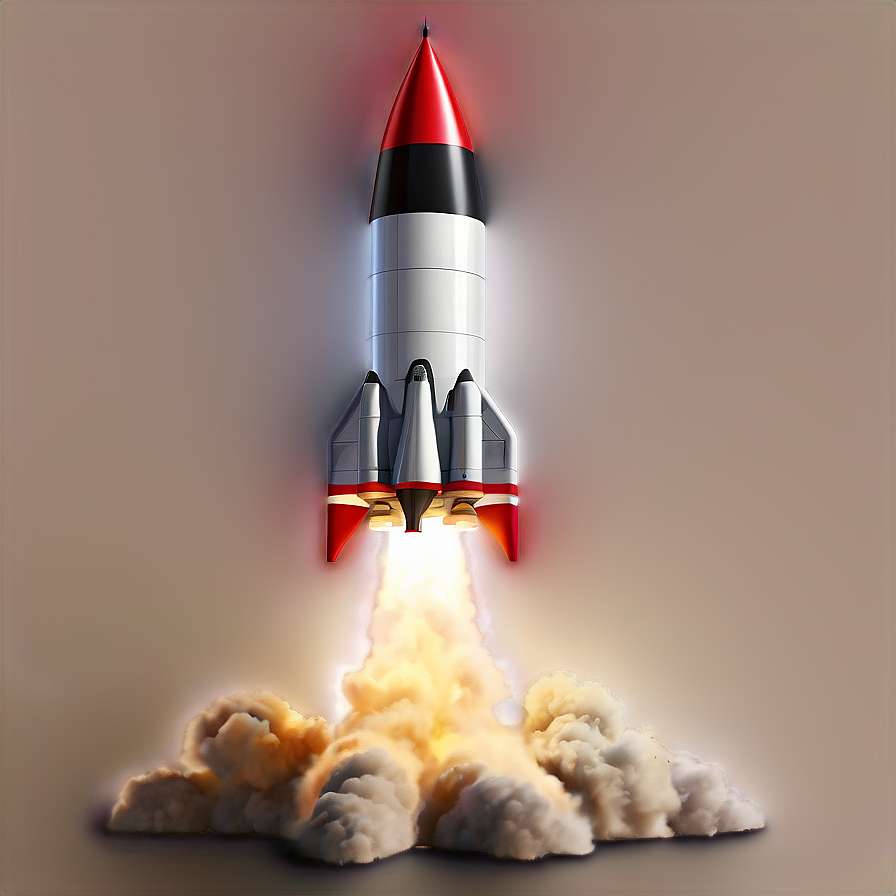 A rocket launching with fiery engines and smoke clouds. — Rocket PNG