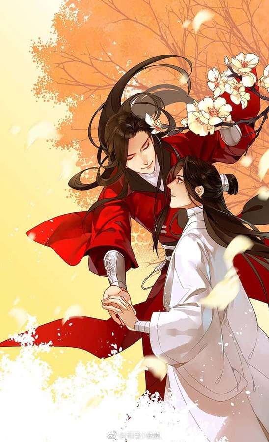 Dos amantes de anime con túnicas tradicionales tomados de la mano bajo cerezos en flor cayendo. — Romántico Anime Fondos de pantalla