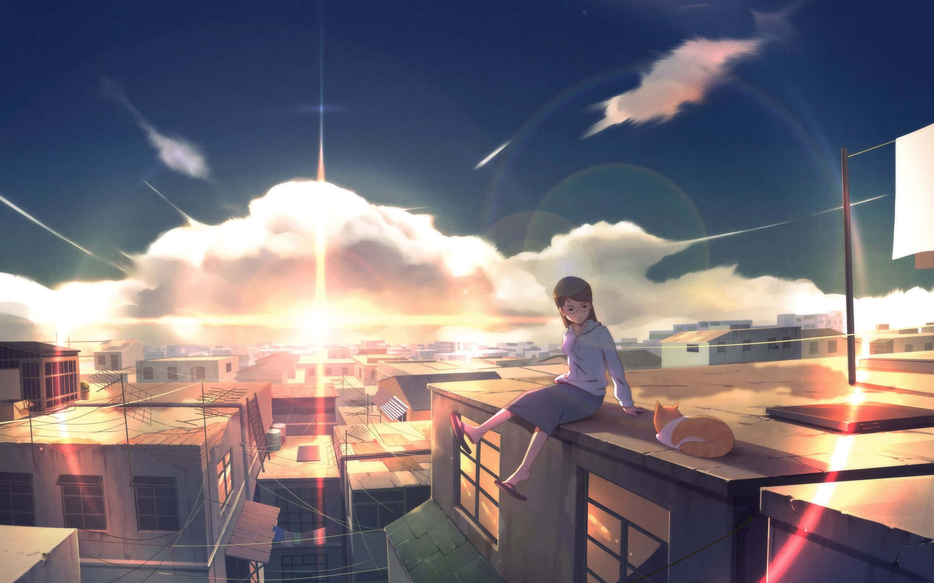Wallpaper Anime Scenery, School Rooftop, Girl, Artwork, Sunlight, Boy,  Birds - Resolution:1700x1338 - Wallpx