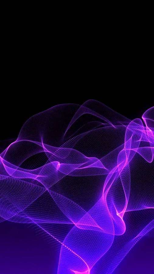 Formas de onda digitais roxas brilhantes fluindo contra um fundo preto. — Roxo escuro e preto Papéis de Parede