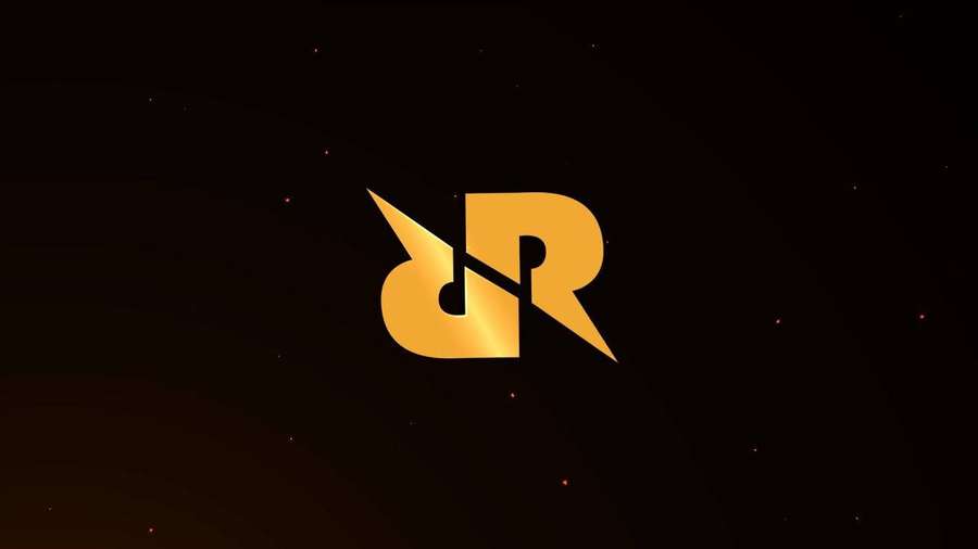 Golden DR logo floating in starry space — Rrq Wallpaper
