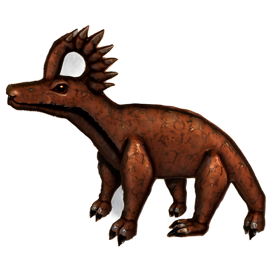 Dinosaurus lapis baja coklat dengan jambul berduri dan mata biru bercahaya. — Permainan Rust Wallpaper