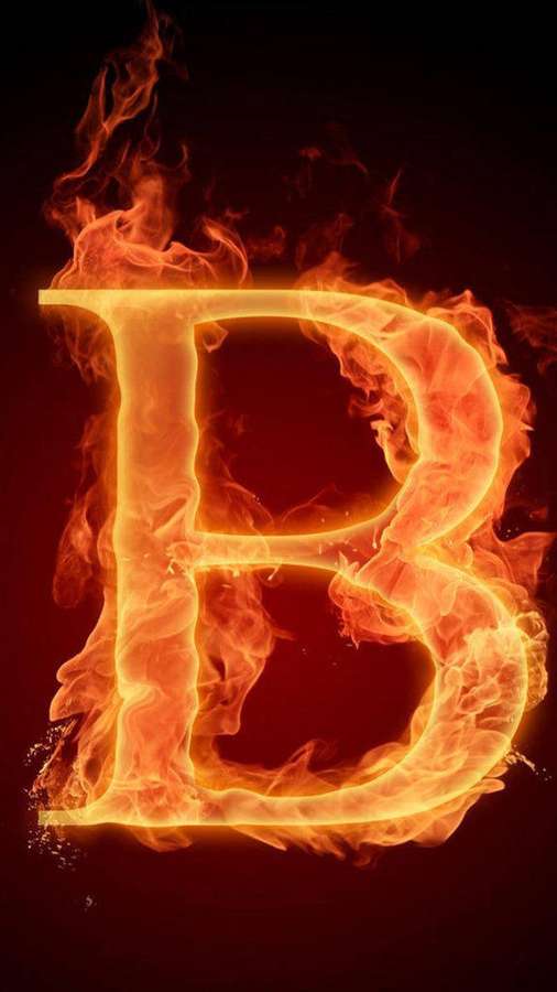 Ein flammender Buchstabe B, der vor einem dunkelroten Hintergrund glüht. — S5 Bilder