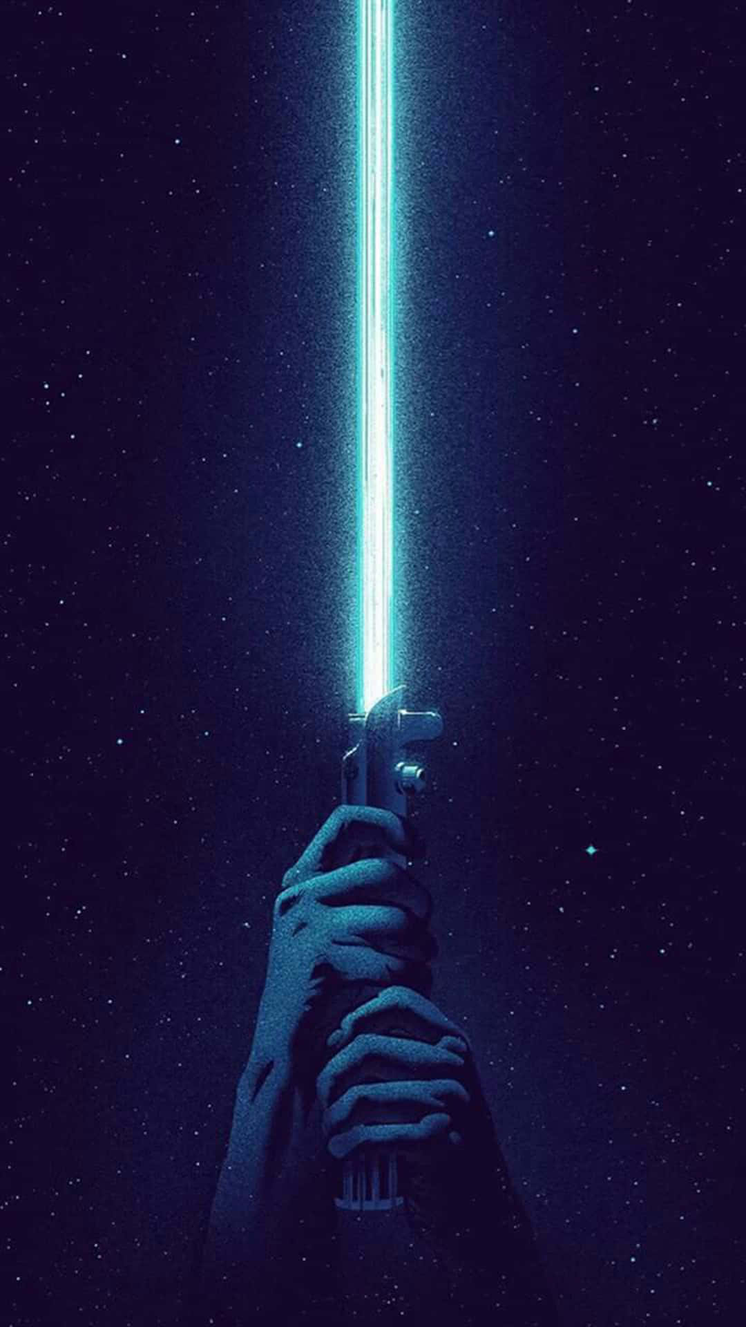 Mano sosteniendo un sable de luz azul brillante contra un fondo espacial estrellado. — Sable de luz Fondos de pantalla