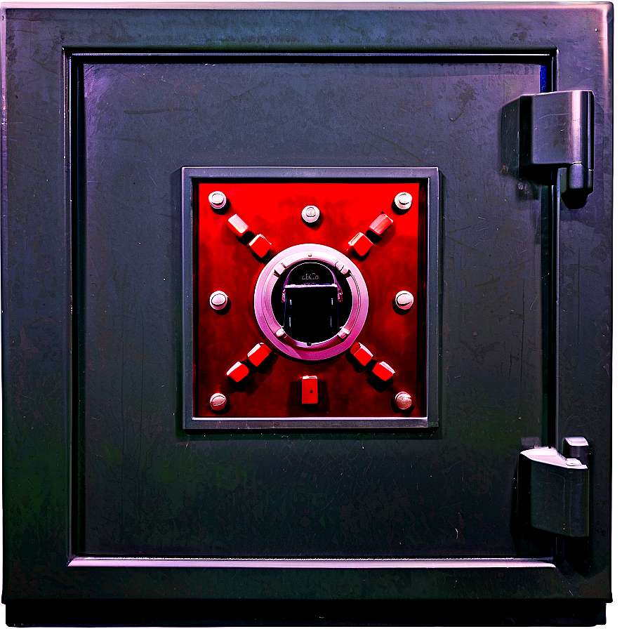 Close-up of a black safe door with red locking mechanism and metallic bolts. — Safe PNG