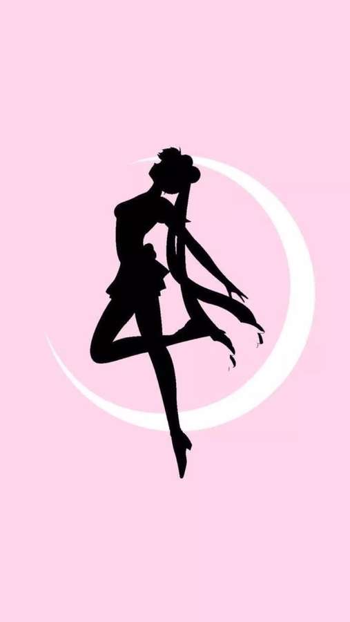 Black silhouette of a ballet dancer leaping against a pink background with a white crescent moon. — Sailor Moon iPhone Wallpaper