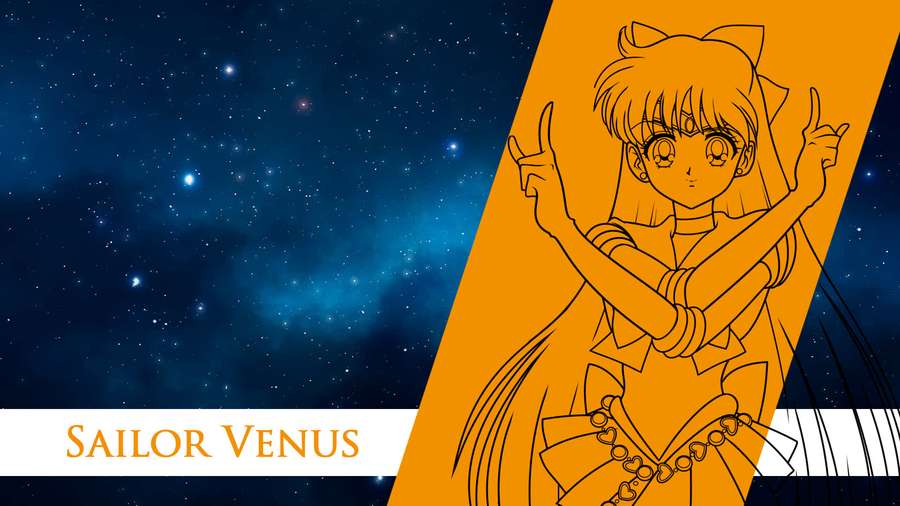 Sailor Venus anime character outlined in orange against a starry night sky. — Sailor Venus Wallpaper