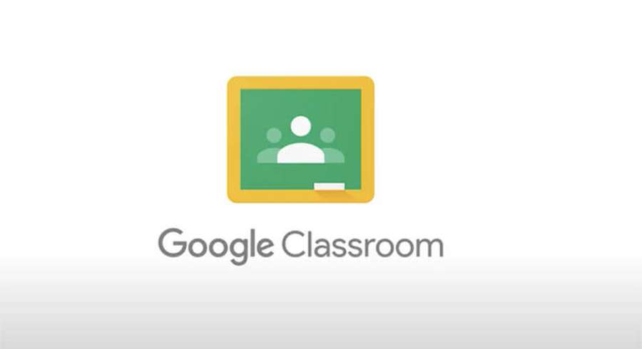 Logotipo do Google Classroom com quadro verde e ícones de alunos — Sala de aula do Google Papéis de Parede