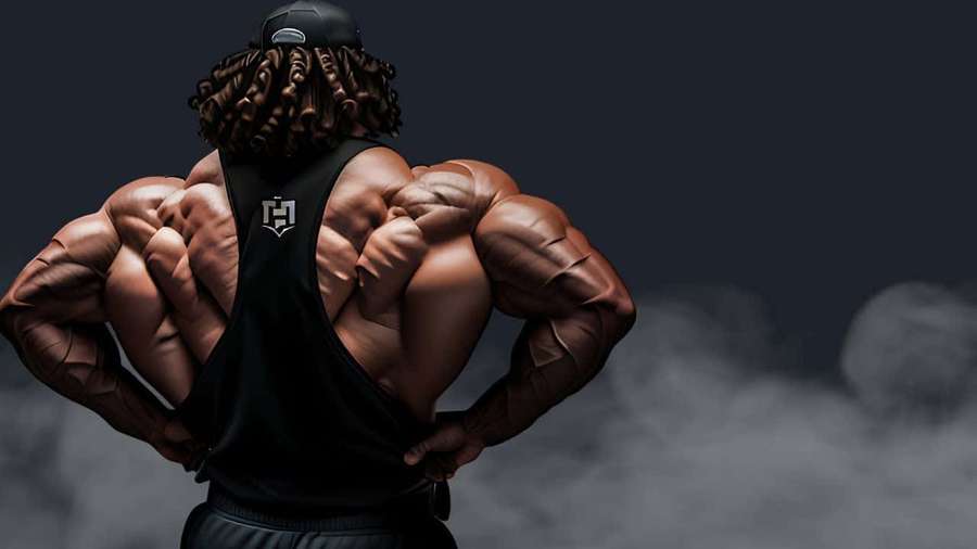 A muscular man in a black tank top showing off his back muscles with hands on hips. — Sam Sulek Wallpaper