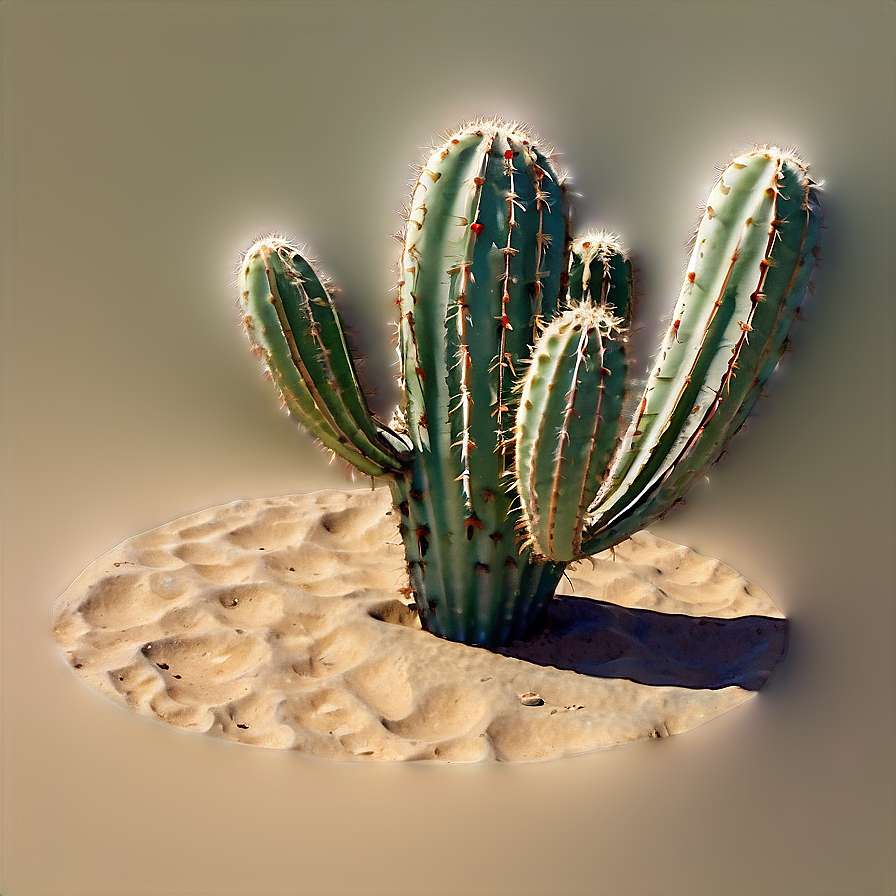 A green spiky cactus in sandy desert terrain with soft lighting. — Sandy PNG