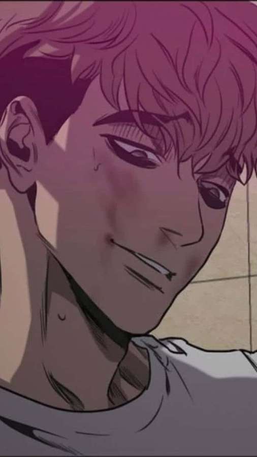 Anime character with pink hair and a smirk showing a tear — Sangwoo Wallpaper
