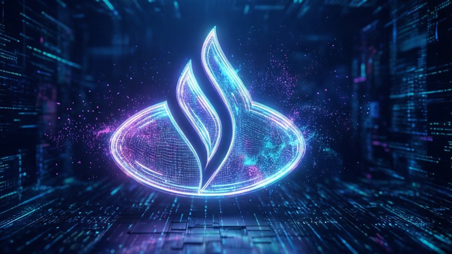 Holographic Santander logo in digital space, sci-fi wallpaper — Santander Wallpaper
