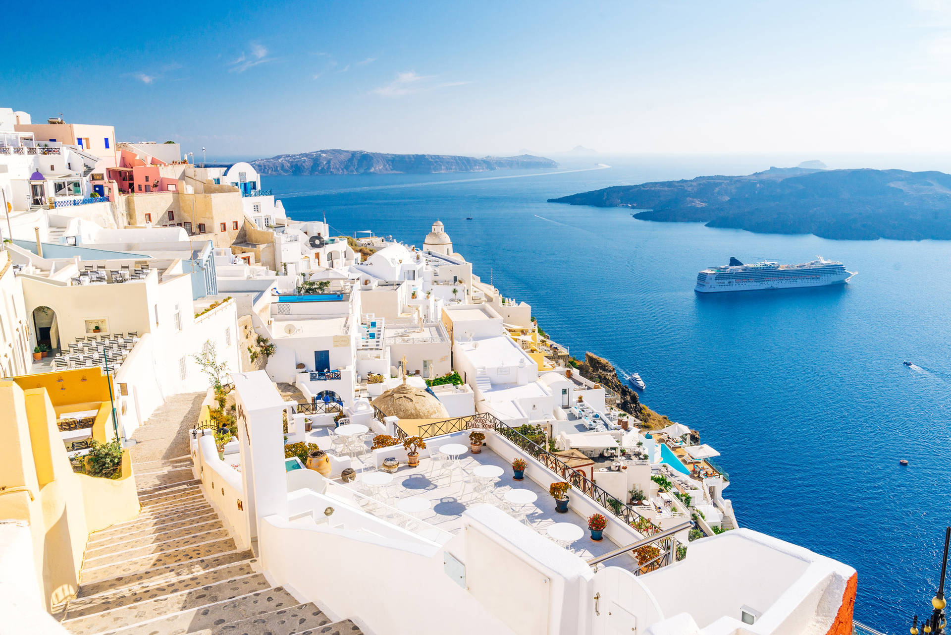 Santorini View With Churches Against Old Open Blue Door In Oia Village  Greece Stock Photo  Download Image Now  iStock