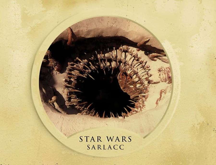 Sarlacc pit from Star Wars with spiky tendrils in desert sand. — Sarlacc Wallpaper