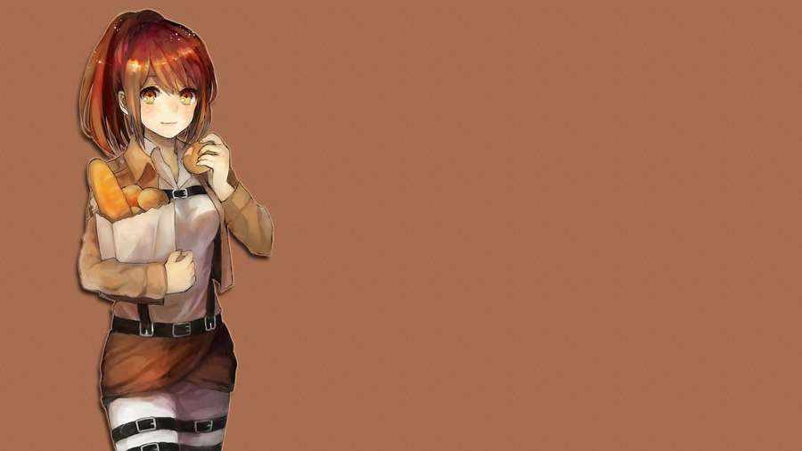 Anime girl with red pigtails holding bread and smiling. — Sasha Blouse Wallpaper