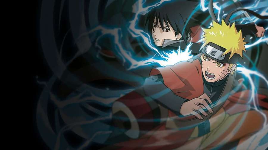 Dos personajes ninja de anime en una batalla de alta energía con efectos de chakra azul brillante. — Sasuke Naruto Imágenes