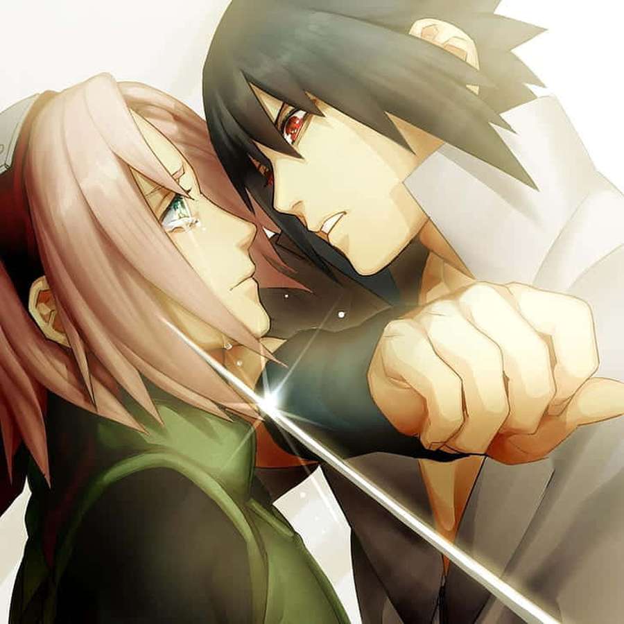 Anime characters locked in a dramatic sword fight with intense expressions. — Sasuke Sakura Wallpaper