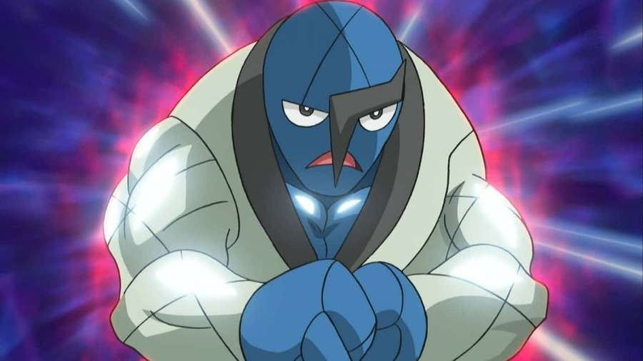 Blue masked anime character with glowing eyes and clenched fists against energy burst background. — Sawk Wallpaper