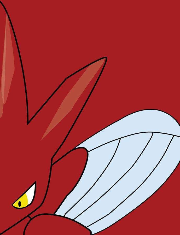 Roter Anime-Drache mit gelbem Auge und weißem Flügel vor rotem Hintergrund. — Schere Wallpaper