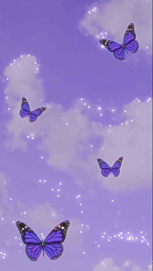 Lila Schmetterlinge fliegen zwischen Sternen und Wolken in einem magischen Lavendelhimmel. — Schmetterlinge Wallpaper
