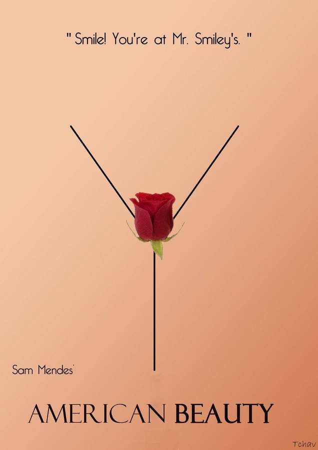 Filmplakat für American Beauty mit einer roten Rose in einem Y-förmigen Rahmen. — Schönheit Wallpaper