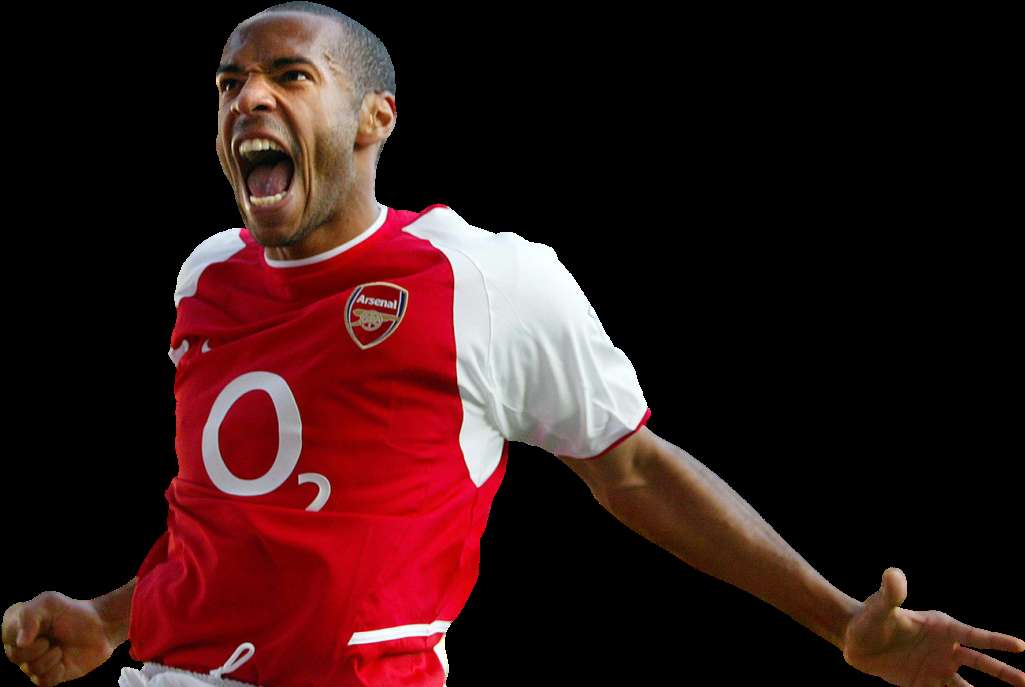Football player in red Arsenal jersey celebrating with arms outstretched. — Scream PNG