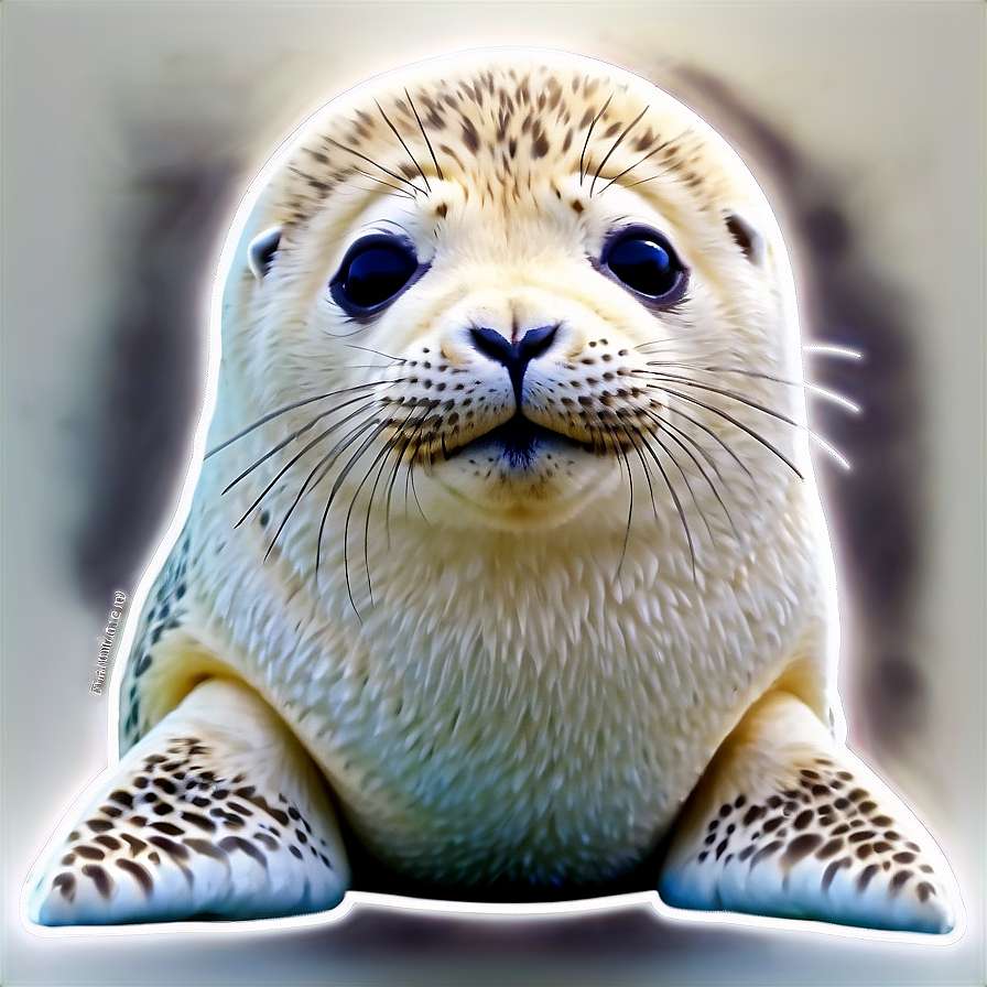 A cute spotted seal pup with big eyes and whiskers looking forward. — Seal PNG