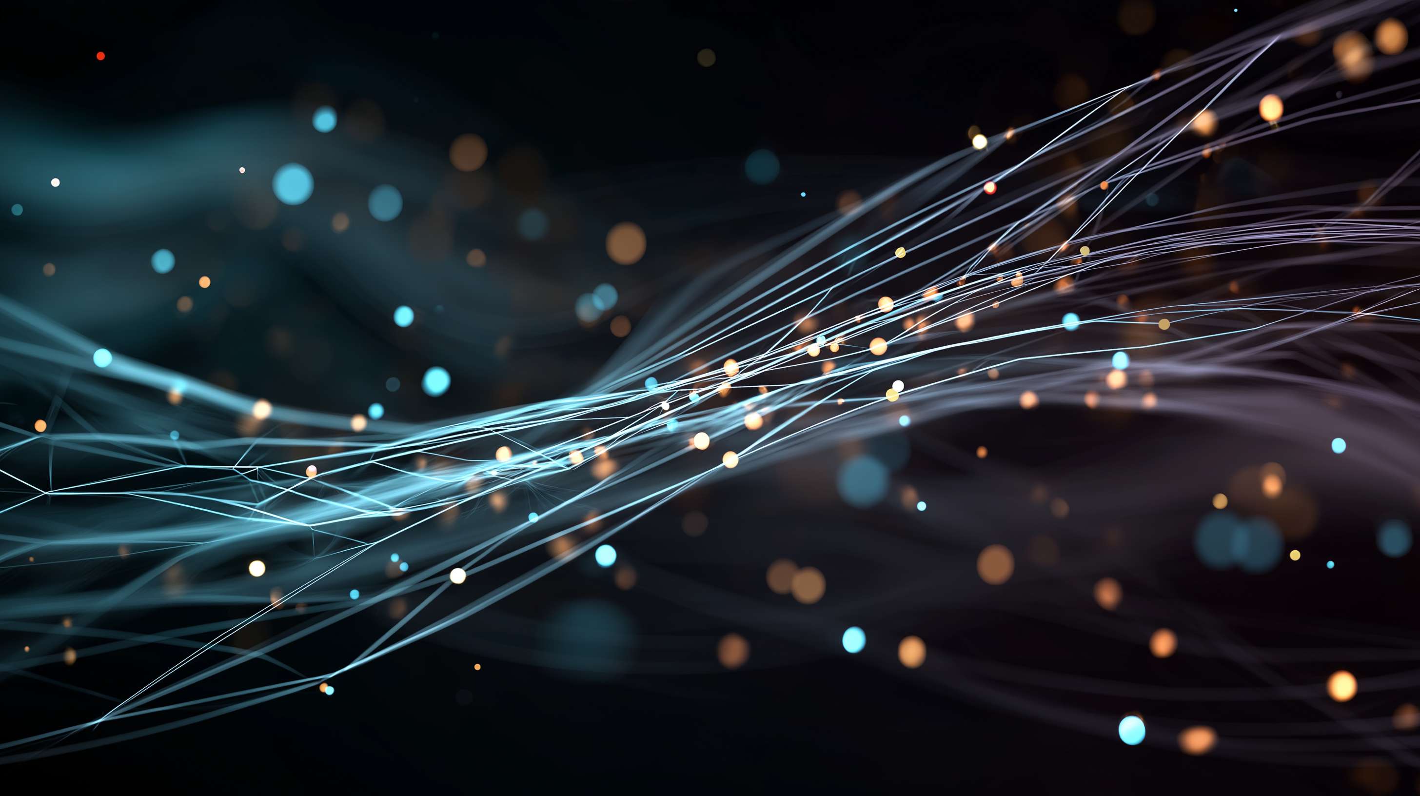 Flowing digital light strands with glowing particles against a dark background — Security PNG