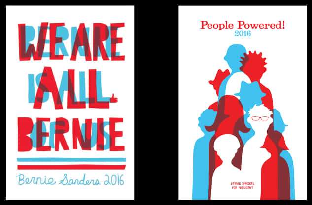 Bernie Sanders 2016 campaign poster with red blue text and diverse silhouettes — Senators Background