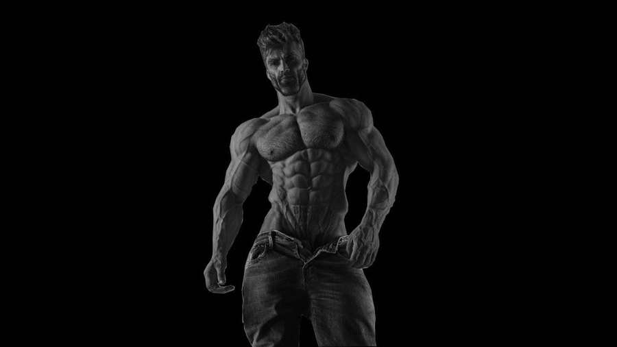 A shirtless muscular man in jeans posing against a black background. — Sexy Background