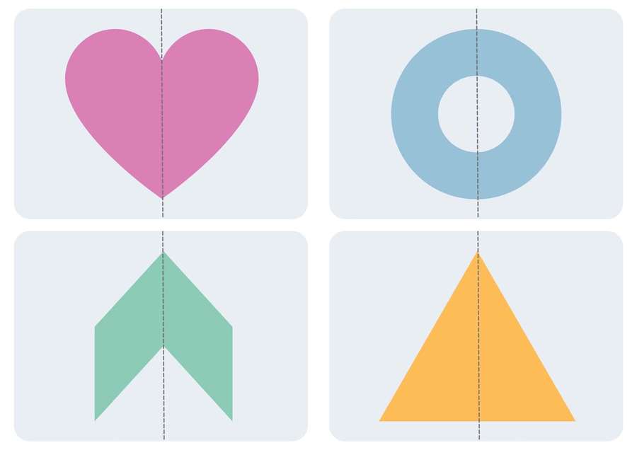 Four simple geometric shapes in pastel colors on light gray backgrounds. — Shape Picture
