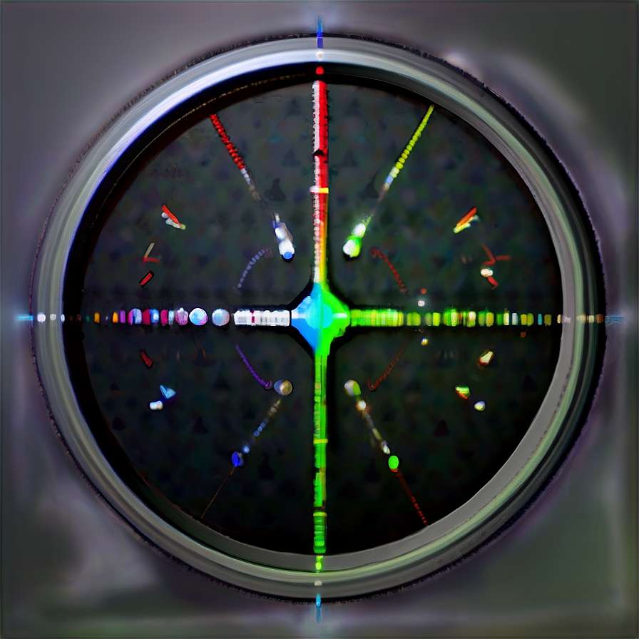 Circular digital interface with glowing crosshairs and colorful data streams. — Sharp PNG