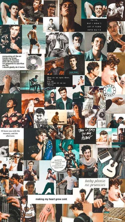 Shawn Mendes music collage with lyrics and photos. — Shawn Mendes Background