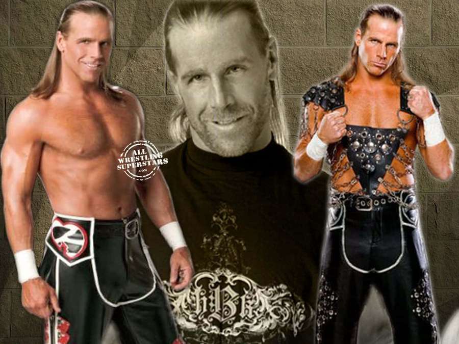 Três lutadores profissionais em equipamento de luta posando contra uma parede de pedra. — Shawn Michaels Papéis de Parede