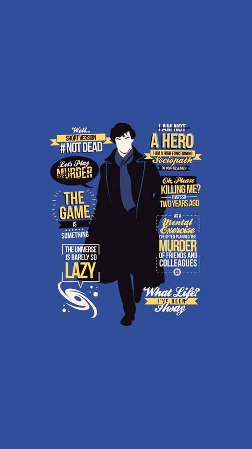 Ein Mann in einem Mantel mit Sprechblasen um ihn herum auf einem blauen Hintergrund. — Sherlock Holmes Bilder