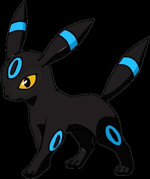 Black Pokémon with blue rings and yellow eyes in anime style — Shiny PNG