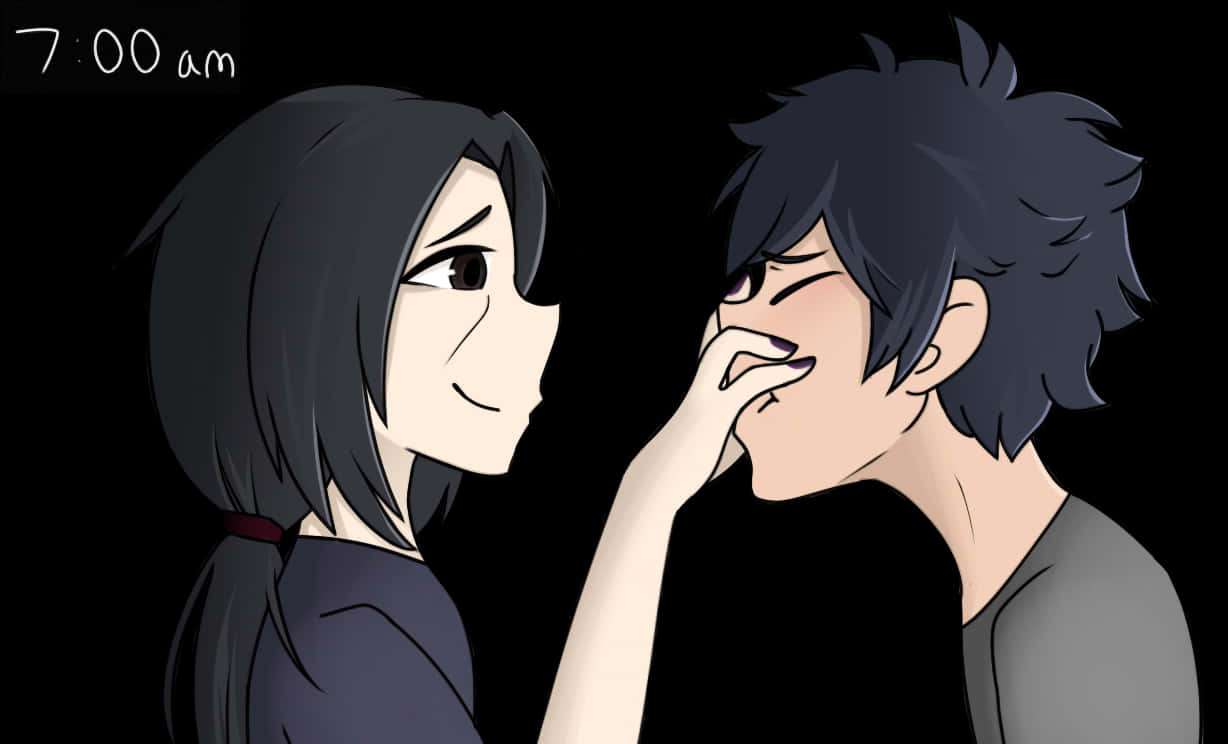 Girl gently touches boy's nose as he smiles shyly at 7:00 am. — Shisui Uchiha Background