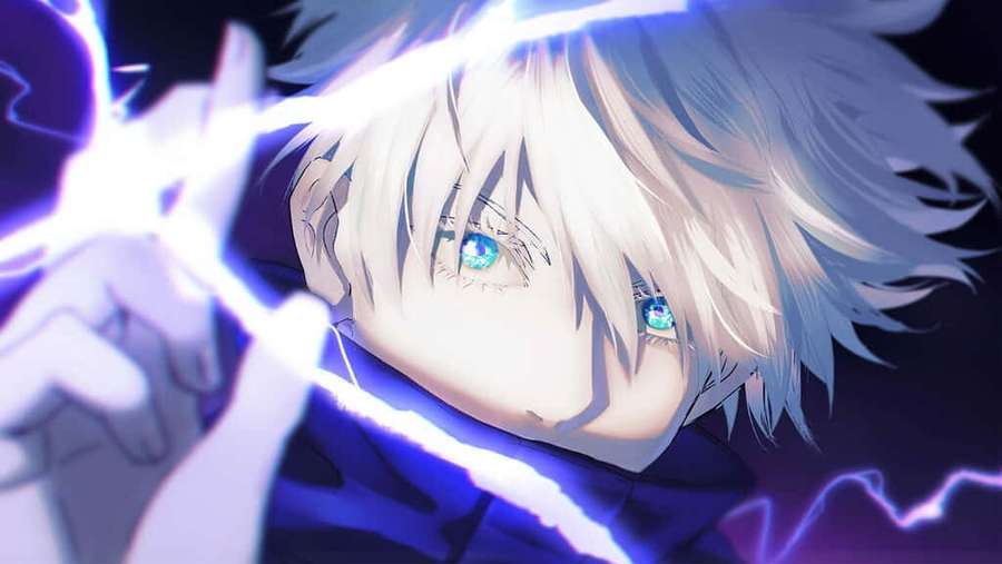 Personaje de anime con cabello blanco y ojos azules brillantes canalizando energía eléctrica. — Shonen Anime Fondos de pantalla