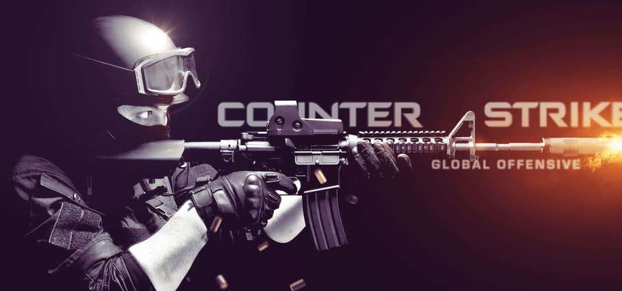 Tactical soldier firing rifle in Counter-Strike Global Offensive game art. — Shooting Background