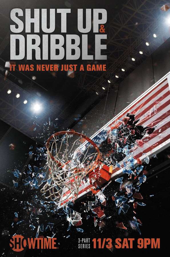Shattered basketball hoop with glass shards flying in a dark arena. — Shut Up Background