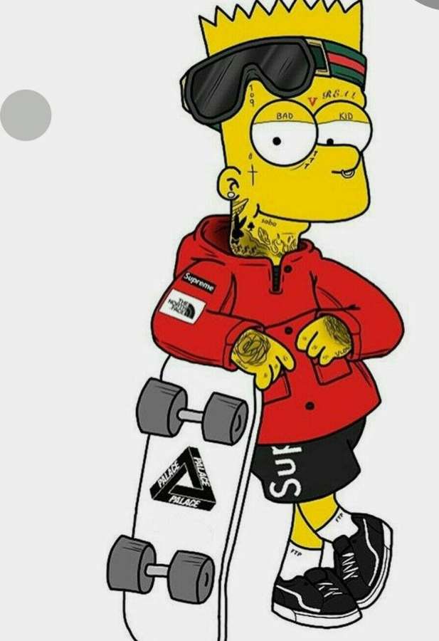 Bart Simpson katutyylissä pitäen rullalautaa tatuoinneilla ja aurinkolaseilla. — Siistit iPhone Taustakuvat